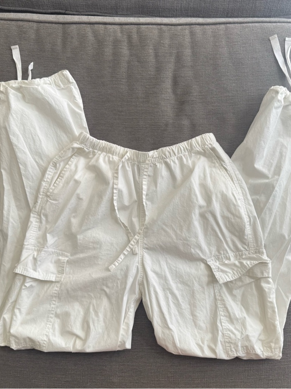 White Cargo Drawstring Pants